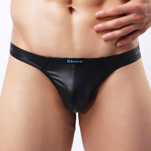 Mens Panties Sexy Underwear Thongs U Convex Imitation Leather Men Briefs Slips Cueca Masculina T-back Panties Gay Underpants