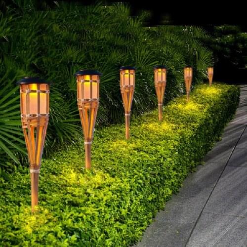 2/5/6PCS Handcraft Bamboo Lamp Outdoor IP65 Solar Powered Flame Effect Lamp Garden Lawn Spike Spotlight Torches Landscape Light