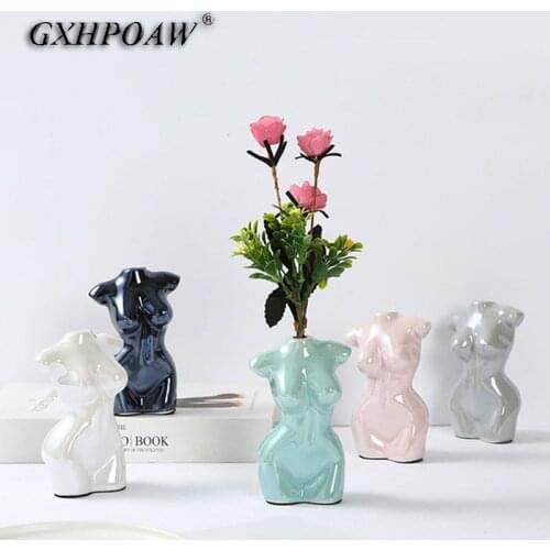 Nude Female Sculpture Flower Vase Creative Hobby Vase Ceramics Body Art Flower Vase Planting Machine Home Crafts Accessories