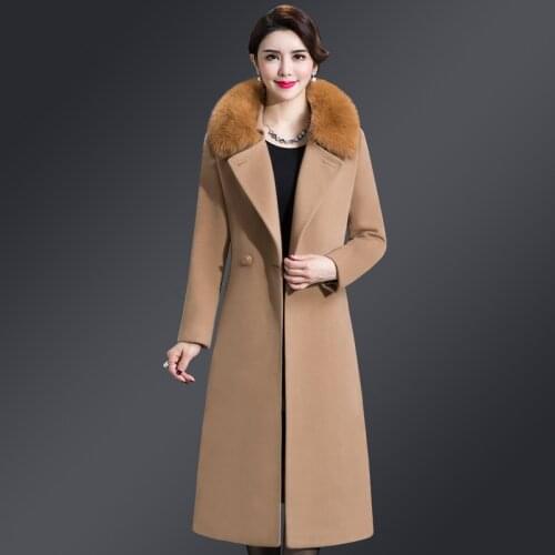 High-Quality Fashion Woolen Coat Women Autumn Winter Medium-Length Korean Clothing Fur Collar Loose Female Windbreaker Outwear G