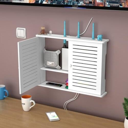 Wireless Wifi Router Storage Boxes Wooden Box Cable Power Plus Wire Bracket Wall Hanging Plug Board Storage Shelf DIY Home Decor