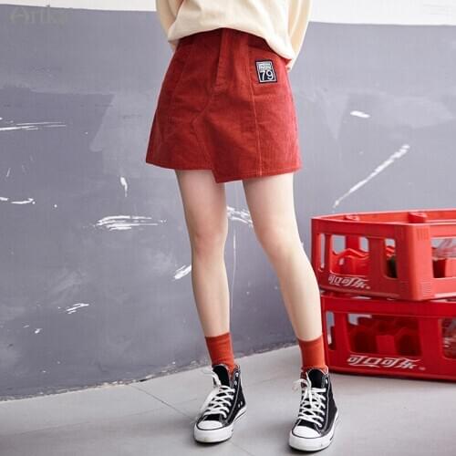 ARTKA 2020 Autumn Winter New Women Skirt Fashion Corduroy Irregular Skirts High Waist A-Line Short Skirt With Pockets QA10095D