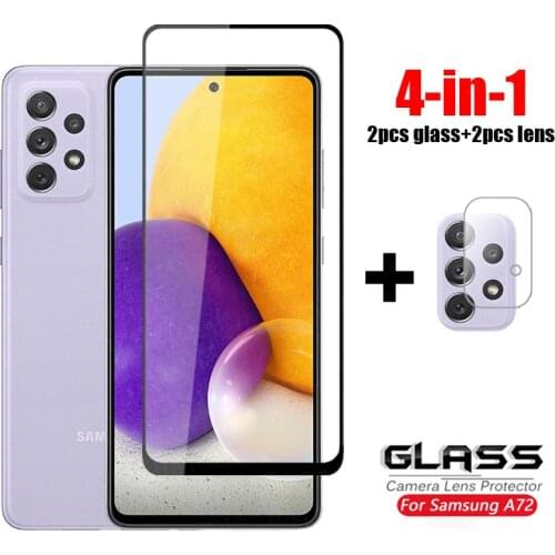 4-in-1 For Glass Samsung Galaxy M31S Tempered Glass M30S A21S M02S M31 A31 A41 A71 A51 S21 Plus Screen Protector Full Cover Film