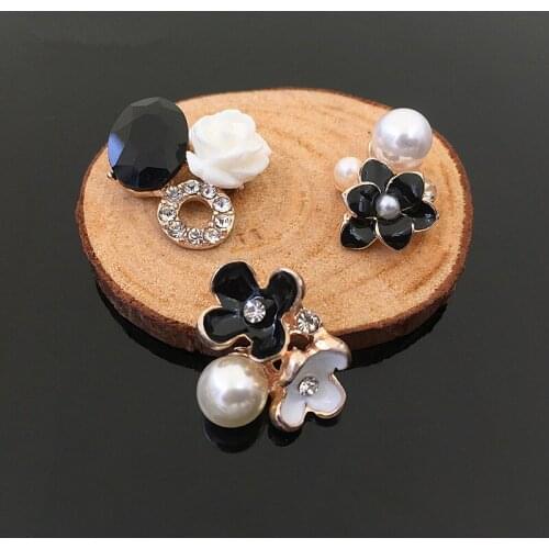 10 PCS Metal Glaze Flower Imitation Pearl Rhinestone Decorations Handmade DIY Jewelry Making Hair Accessories