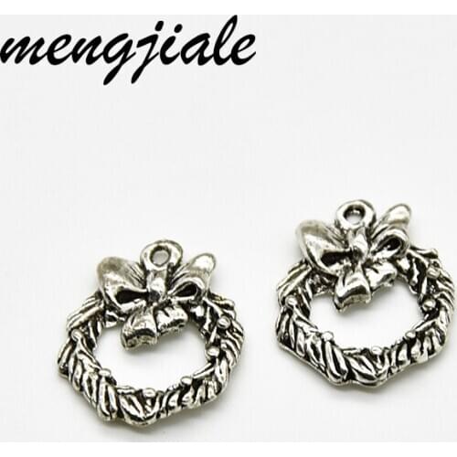 15pcs Antique Silver Tone Christmas wreath charms fit Jewellery Bracelet Pendant Accessories 20*15mm
