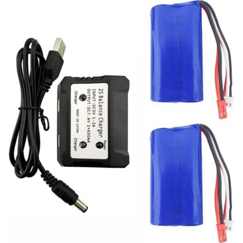 2PCS 7.4V 1500mAh Battery With 2 in 1 Charger For UD1601 UD1602 SG1603 SG1604 1: 16 4WD High Speed Drift Car Parts