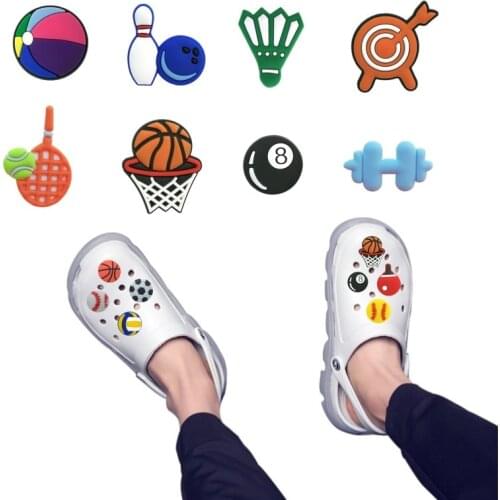 50pcs Sports Shoe Charms Accessories Basketball Soccer Volleyball Decorations Country Flag Ornaments Fit Bracelets Kids Gift