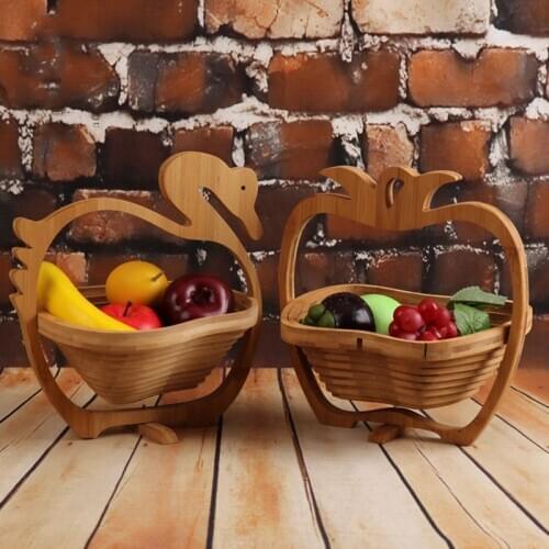 Bamboo Furniture Home Decoration Foldable Fruit Bread Basket Delicated Small Animal Design Snack Dessert Container