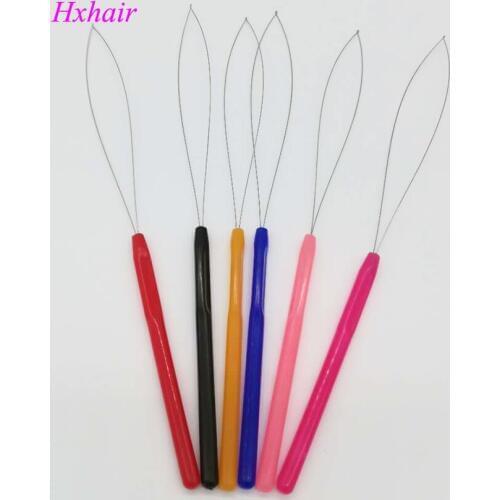 Freeshipping - 200pcs Plastic Handle Threader / Stainless Steel Wire / Pulling Micro Rings Links / Loop Hair Extension Tools