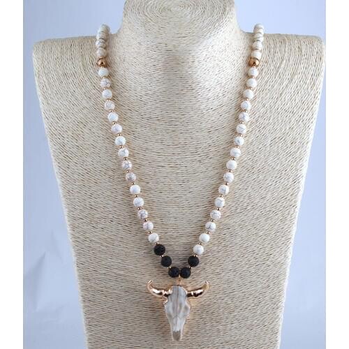 Free Shipping White & Lave Stone Horn Pendant Ethnic Necklace Bohemian Tribal Jewelry