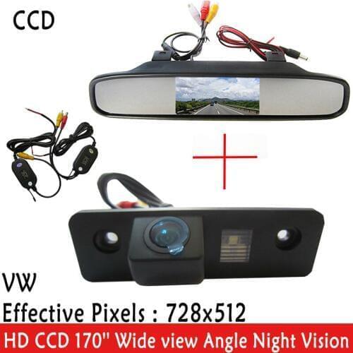 Wireless Parking Monitors LED Night Vision Car Rear View Camera With 4.3' Mirror Monitor for VW SKODA ROOMSTER OCTAVIAFABIA