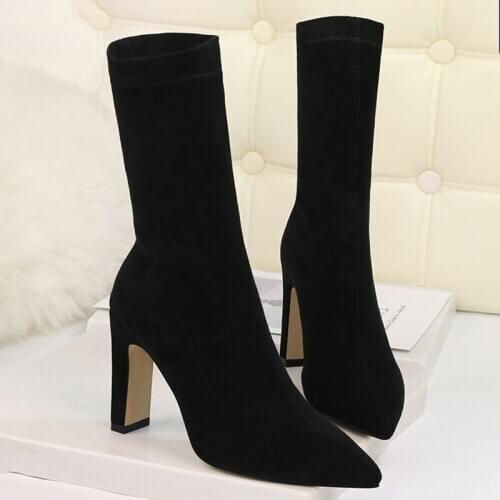 High Heel Boots Sexy Women Boots Autumn Winter Shoes Sock Boots Pointed Toe Stretch Fabric Ankle Boots Female Booties Plus Size