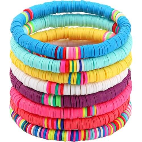 Boho Colorful Boho Polymer Clay Bracelet Set for Women Adjustable Elastic Soft Pottery Female Bracelet Summer Beach Jewelry