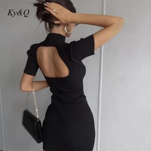 Brand Fashion Sweet Open Back Sexy Stretch Slim Dress 2021 New Women Elegant Solid Color Hollow Out Dresses Female Clothes