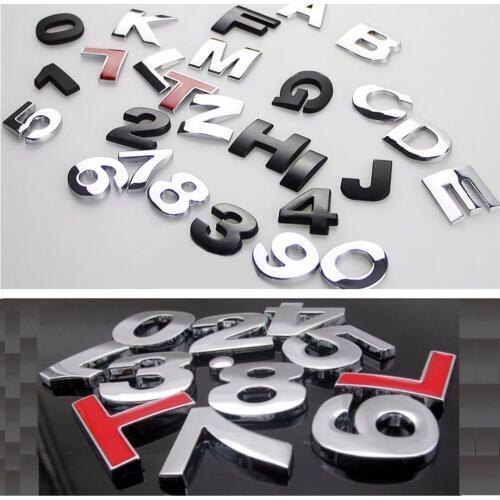 DIY Letters Number A to Z 0-9 Trunk Fender Automobile Auto Vehicle Badges Emblems for Audi Toyota Honda Volkswagen etc