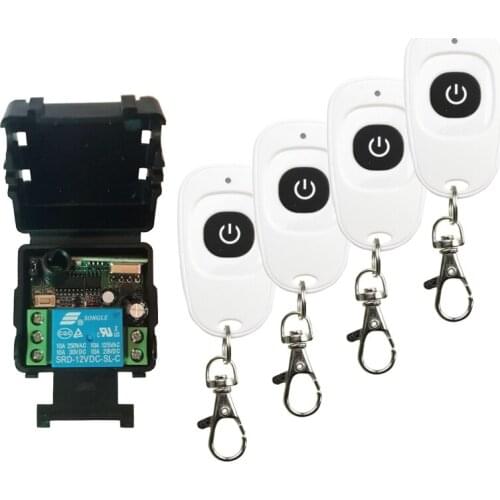 DC12V 24V 1CH Mini Wireless RF Remote Control Light Switch 10A Relay Output Radio Receiver Module+4*Transmitter