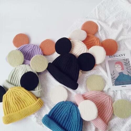 Candy color baby melon hat Soft Warm Knitted Baby Hats big ears warm woolen hat Cute Chunky Winter Baby Beanies for Boys Girls