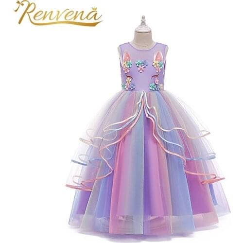 Girls 3D Flowers Party Dress Kids Maxi Dresses Little Girl Princess Dresses Elegant Wedding Party Costumes Children Clothing