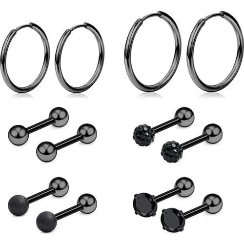 For Men CZ Tiny Ball Helix Tragus Cartilage Studs for Men Black