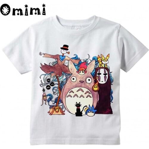 Boys/Girls Miyazaki Hayao Printed T Shirt Kids Casual Short Sleeve Tops Childrens Funny White T-Shirt