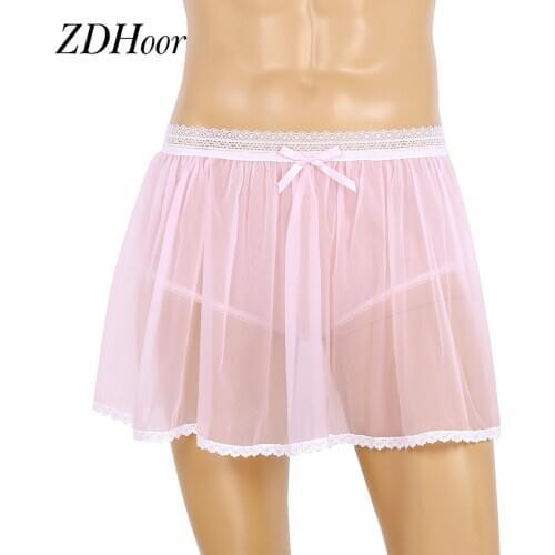 Men Sexy Skirt Sex Exotic Panties Male Ruffle Sissy Lingerie Lace See Through Sheer Ruffled Sissy Crossdress Short Skirt Panties