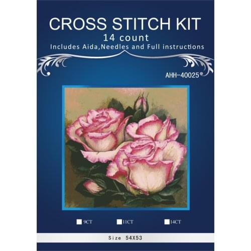 Oneroom Pink rose flowers Cross Stitch Embroidery Kits 14CT Owl Animal Tree Cotton Thread Painting DIY Needlework DMC