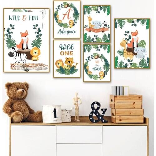 Lion Fox Cheetah Giraffe Elephant Wild Animals Wall Art Canvas Painting Nordic Posters And Prints Wall Pictures Kids Room Decor