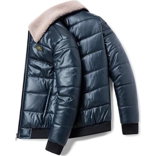 2022new Leisure Warm PU Leather Cotton-Padded Coat Youth Fur Lapel Trendy Thick Leather Jacket