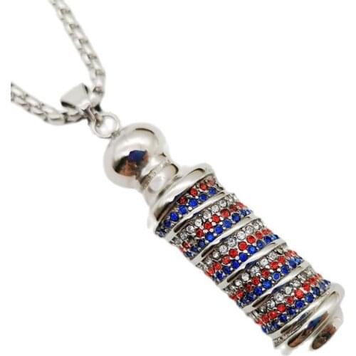 New Full colored Cubic Zirconia stones Stainless steel Cylinder charm pendant necklace mens stylish hip hop barber necklace