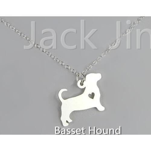 New Trendy Gold And Silver Personalized Contracted Basset Hound Necklace I Heart Dog Hunger Games Necklace Women Best Friend