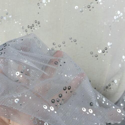 GLace 1Y/lot transparent Sequins sewing mesh fabric for wedding dress accessories background decoration TX1451