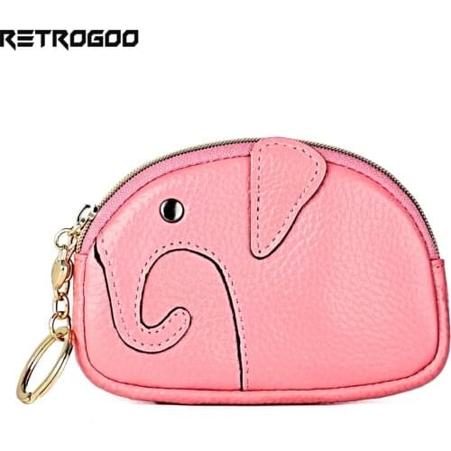 RETROGOO Cute Elephant Little Girls Coin Wallet Genuine Leather Women Purse Super Small Female Clutch Ultra Thin Mini Money Bag