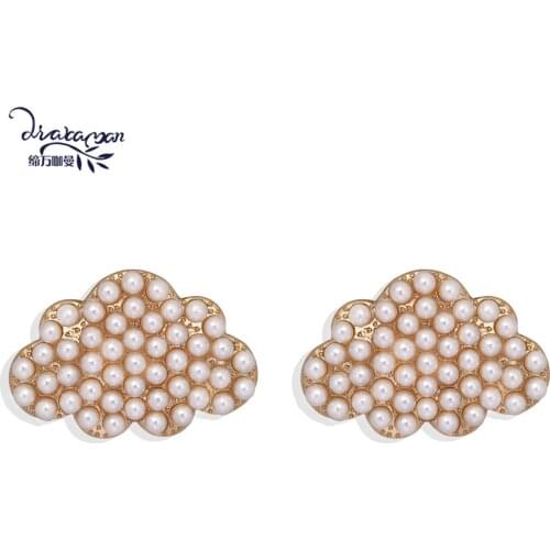 Dvacaman Design Clouds Simulated Pearl Stud Earrings for Women New Fashion 5 Colors Crystal Geomtric Earrings Statement Jewelry