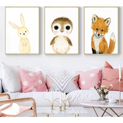 Elephant Giraffe Squirrel Fox Childrens Room Decoration Animal Canvas Painting Posters and Prints Modern Cartoon Lion Raccoon