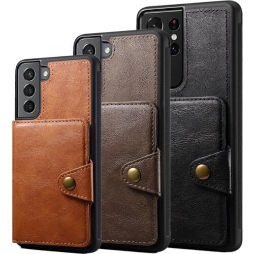 Calfskin Pattern Leather Case For Samsung Galaxy S21 Ultra S21 Plus 5G S20 Ultra Magnetic Buckle Card Wallet Phone Back Cover