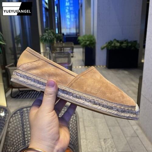 New 2021 Summer Fisherman Shoes Mens Fashion Slip-On Breathable Sheepskin Genuine Leather Shoes Vintage Low Cut Casual Loafers