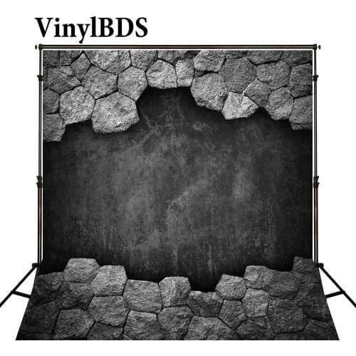 VinylBDS Retro Black And White Backdrops Wood And Brick Wall Backdrop Indoor Wedding Backdrops Large Size Seamless Photo