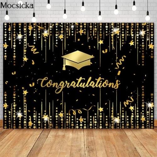 Graduation Backdrop for Class of 2021 Photographic Studio Photo Backgrounds Golden Stars Decor Black Photography Photoshoot