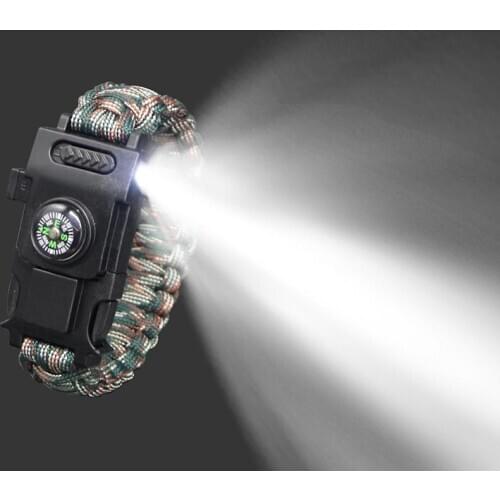 Survival Parachute LED Lights Tool Scraper Whistle Buckle paracord 550 4mm Paracord Wristband paracord rope bracelet de survie