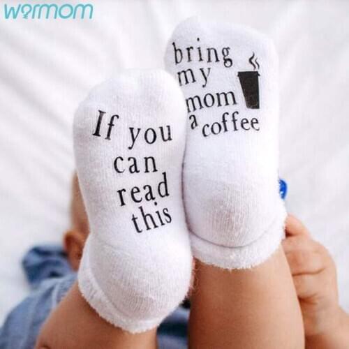 Warmom 2pair Newborn Baby Girls Socks Medium Tube Non-slip Floor Hosier Sweet Kids Sock for 0-1Y Cotton Print Letters Baby Socks
