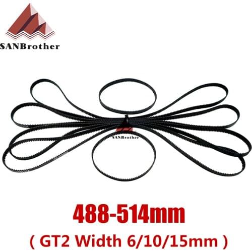 3D Printer Parts GT2 Closed Loop Timing Belt Rubber 2GT 6mm488 490 492 494 496 498 500 502 504 506 508 510 512 514mm Synchronous