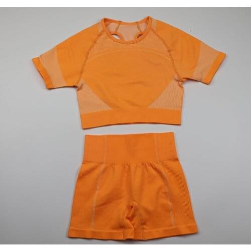 2 Piece Women Workout Clothes Short Sleeve Crop Top Seamless Fitness Shorts Pant Sports Suit Wear Gym Clothing Athletic Yoga Set