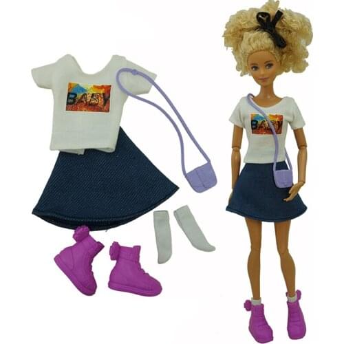 11.5" White Shirt Top Skirt Bag Socks Shoes Doll Outfits For Barbie Clothes Costume 1/6 BJD Dolls Accessories Kids Playhouse Toy
