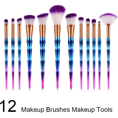 12Pcs Diamond Makeup Brushes Set Powder Foundation Eye Shadow Blush Blending Cosmetics Beauty Make Up Brush Tool Kits SHO34