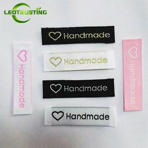 150pcs/Lot Stock Clothing Label Tags Woven Labels Handmade With Love 15x60mm End Folded Metallic Wedding Embroidered Labels
