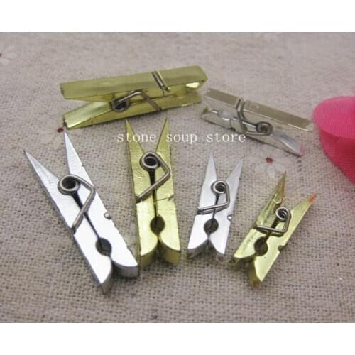 20/30pcs Clothes Photo Paper Peg Clothespin Plating golden/silver Hangers Diy Ornament Wedding Party Clip Accessories 25/35mm