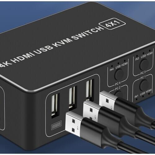 4K Switch KVM HDMI-compatible Switcher 4-port USB HDMI-compatible KVM Switch 4X1 4kX2K/60HZ HDCP 2.2 for PC laptop windows&macs