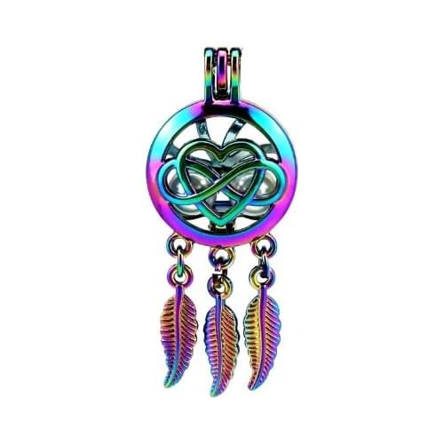 Rainbow Colored Dream Catcher Cage Pendant Star Dragon Owl Love Dreamcatcher Cage Jewelry 5Pcs RPA1