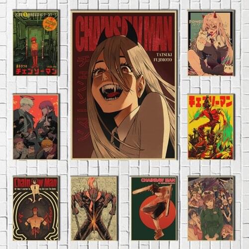 Anime Chainsaw Man Kraft Paper Posters Retro Prints Painting For Home Decor living wall Room Club