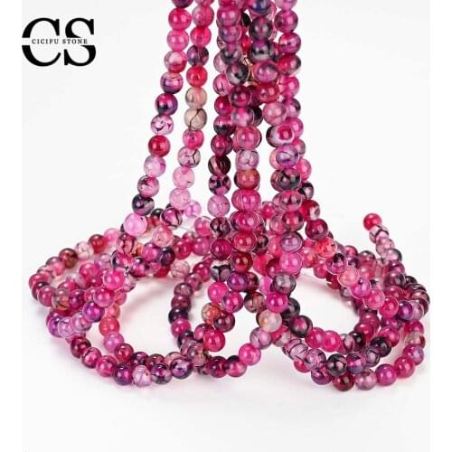 Rose Pink Agates Beads Natural Black Pattern Round Loose Stone Beads for Jewelry Making DIY Bracelet Necklace Charms Accessories